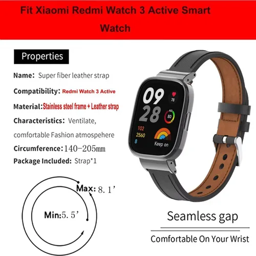 Vista 6 de Compatible con Xiaomi Redmi Watch 3 Active Bands, correa de repuesto de cuero para pulsera con marco de metal para Redmi Watch 3 Active