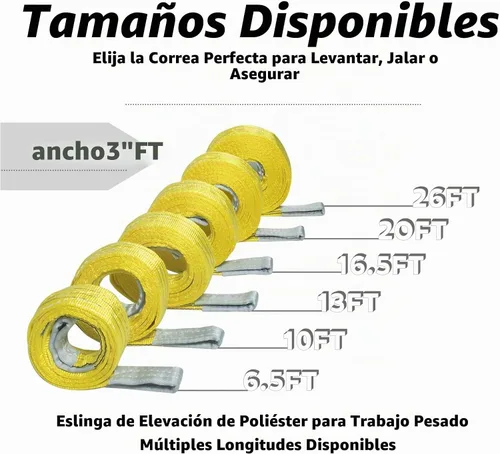 Vista 2 de Paquete de 2 eslingas de elevación industrial de 3"×6.5 pies, eslinga de poliéster resistente de 6600 libras, factor de seguridad 5:1, eslinga