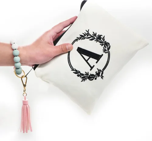 Vista 5 de Bolsa de cosméticos con combinación de letras bordadas, bolsa de regalo personalizada, adecuada para bodas, cumpleaños, vacaciones, es un gran