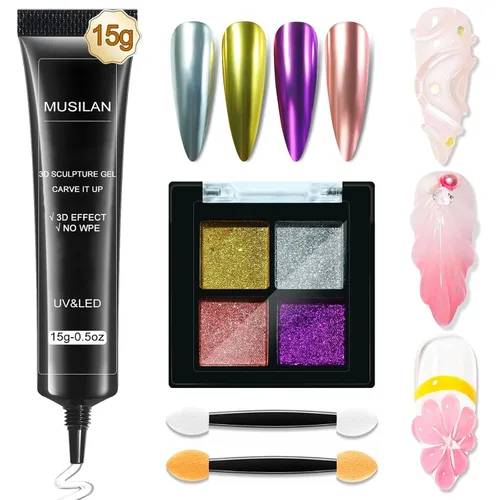 Vista 10 de MUSILAN Gel para esculpir uñas 3D con limas de cristal de cristal, gel constructor transparente para uñas, moldeo para esculpir esmalte de uñas