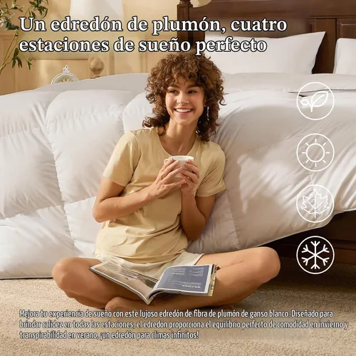 Vista 5 de PACIFIC COAST Edredón de fibra de plumón de ganso, relleno de edredón tamaño King extra grande, edredón blanco para todas las estaciones, diseño