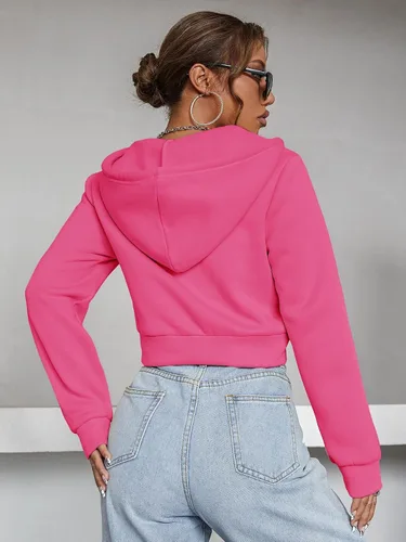 Vista 2 de Floerns Sudaderas con capucha recortadas de manga larga con cremallera para mujer