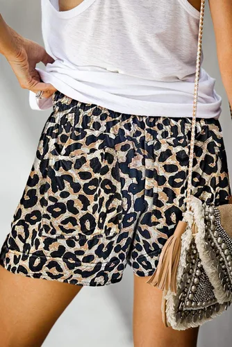 Vista 3 de Pantalones cortos elásticos para mujer pantalones cortos sueltos con cordón puro con estampado de algodón pantalones cortos casuales