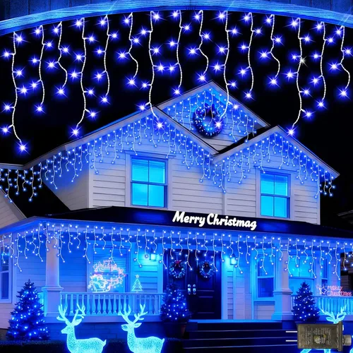 Vista 8 de JXLEDAYY Luces de Navidad superlargas de 1280 luces LED de 131 pies con 240 caídas, enchufables, con 8 modos de decoración de Navidad, para Multi
