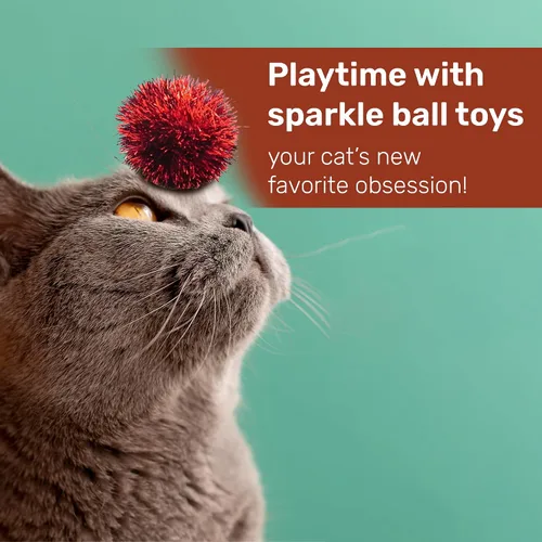 Vista 5 de Tuff Kitty Puff Juguete para gatos con mini bola brillante de 1 pulgada, paquete de 6 unidades, multicolor