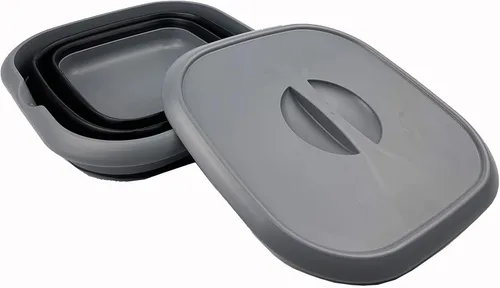 Vista 3 de SAMMART Cubo cuadrado plegable de 8.5 L (2.2 galones) con tapa/cubo de agua cuadrado plegable con tapa/bañera portátil con asa y tapa (gris/negro)