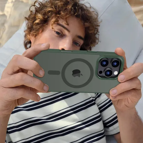 Vista 1121 de Anuck - Funda magnética para iPhone 11 compatible con MagSafe, carcasa trasera mate translúcida dura, borde de TPU, delgada, resistente a impactos