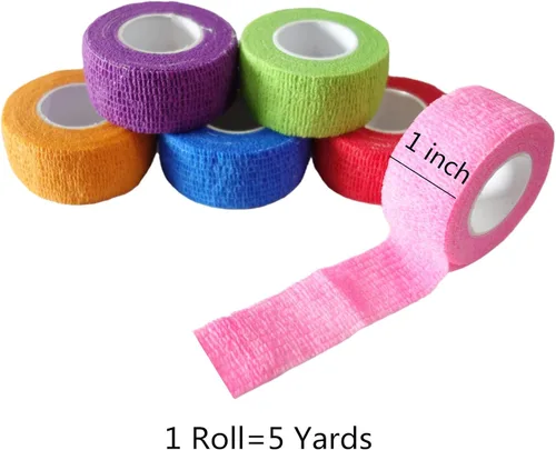 Vista 2 de Paquete de 6 vendajes autoadhesivos de 1 pulgada x 5 yardas, transpirable, cohesivo para mascotas, cinta elástica autoadhesiva para deportes, Negro