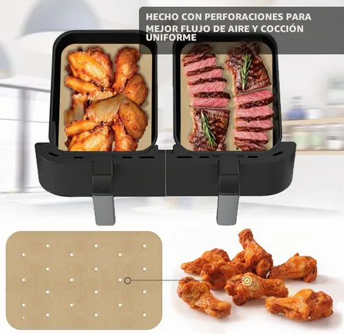 Vista 6 de WMKGG Papel pergamino rectangular para freidora de aire, 100 forros para freidora de aire