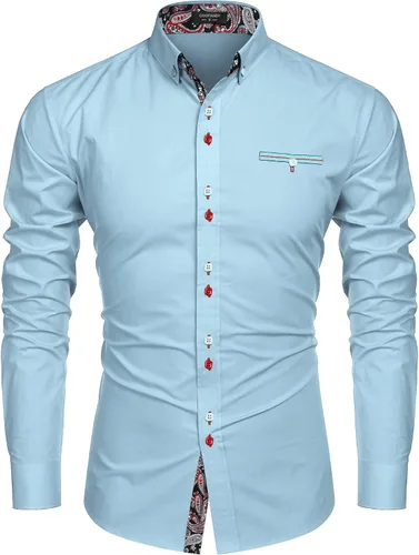 Vista 3 de COOFANDY Camisa de vestir para hombre de manga larga casual con botones