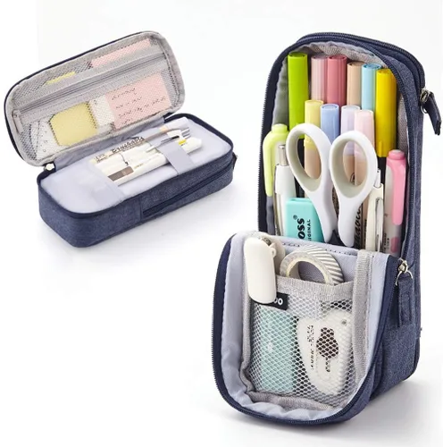 Vista 10 de iSuperb Estuche para lápices de pie, 2 compartimentos, estuche magnético para teléfono celular, soporte para bolígrafo, bolsa de teléfono de gran