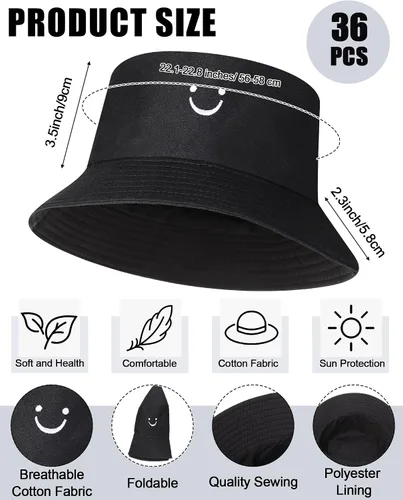 Vista 2 de Xtinmee 36 sombreros de pescador blancos y negros a granel para hombres y mujeres, unisex, para verano, viajes al aire libre, sombrero para el sol