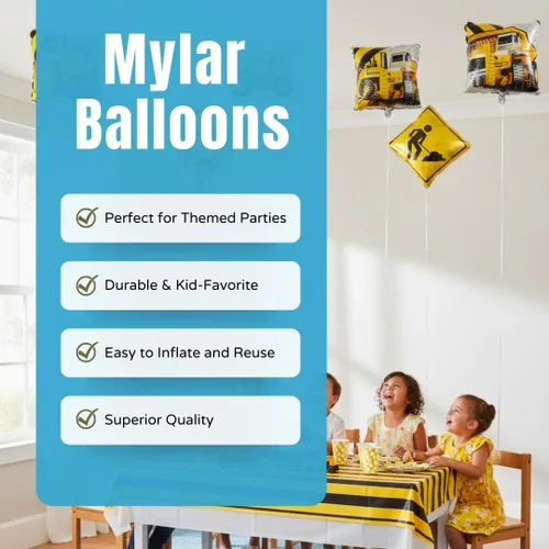 Vista 3 de Construction Zone - Globos de Mylar para decoración de fiestas temáticas de construcción para cumpleaños y eventos de niños, diseño de señal
