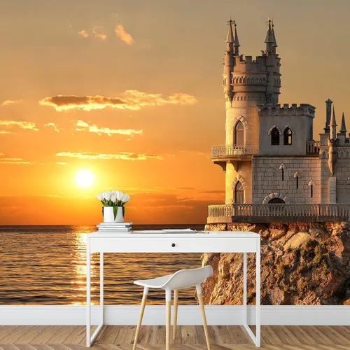 Vista 28 de IDEA4WALL Adhesivo mural removible para pared, diseño de castillo mágico de nieve y ciencia ficción, arte moderno, paisaje decorativo para sala
