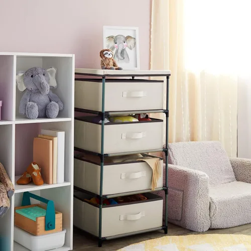 Vista 4 de Cajón clóset de almacenamiento de 4 niveles para ropa, ropa interior, documentos, objetos de la Casa, color café – (16.5 x 12.9 x 33 pulgadas)