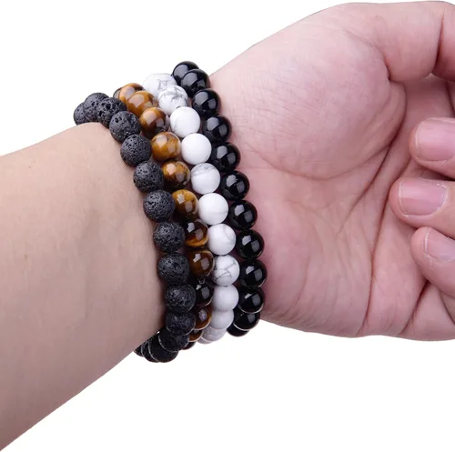 Vista 4 de WRCXSTONE - Pulsera elástica de cuentas de cristal curativo de 8mm.