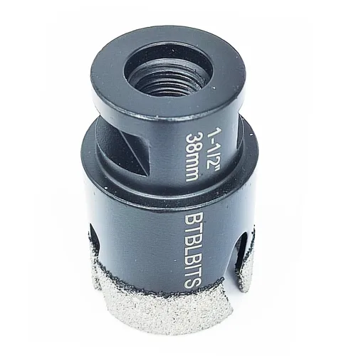 Vista 6 de Broca de núcleo de diamante seco de 1-1/2 pulgadas para azulejos de 1.496 in, adaptador de vástago hexagonal de 3/8 pulgadas, rosca 5/8-11