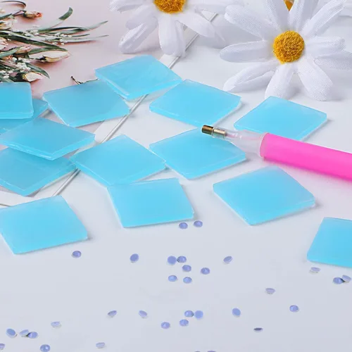 Vista 6 de FEBSNOW Juego de herramientas de cera de pintura de arcilla para bordado de diamantes DIY (Azul 60 piezas) Diamond Art Wax Pads, Blue Color Putty