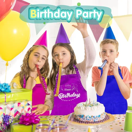 Vista 7 de Juego de 24 delantales para niños de 12 colores, XL para niños de 7 a 13 años, delantales de chef para niños, pintura para cocina, cocina, hornear