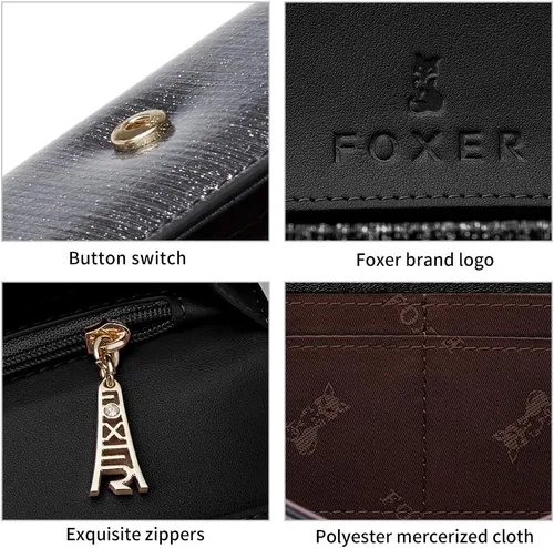 Vista 5 de FOXER Cartera de cuero para mujer, cartera de embrague plegable para mujer, talla única