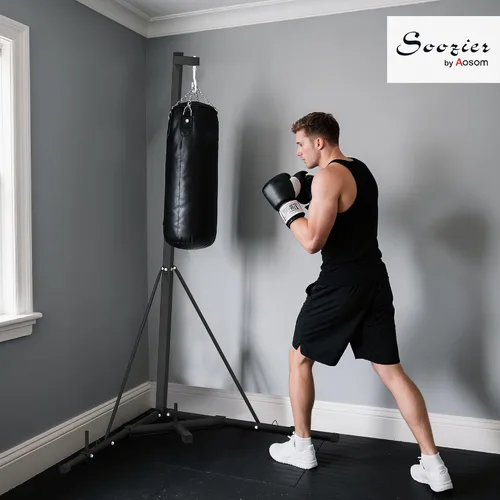 Vista 2 de Soozier - Soporte plegable para saco de boxeo, altura ajustable, con base con peso, independiente para gimnasio en casa, solo soporte
