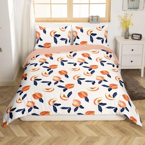 Vista 3 de Feelyou - Juego de funda de edredón con 2 fundas de almohada, de microfibra suave de poliéster, diseño de frutas de caricatura, individual y queen