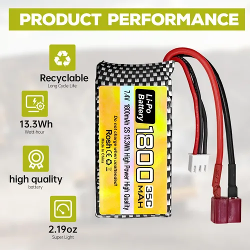 Vista 4 de sea jump 2PCS 7.4V 35C 1800mah batería de litio para WLTYOS K929-B A959-B 12401 12402 12403 12404 12423 12428 144001 1/18 1/14 1/12 RC juguete