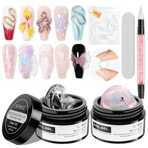 Vista 10 de Gel Constructor Sólido para Uñas - Gel de Arte de Uñas 3D Claro Transparente Antiadherente para Manos para Tallado, Moldeado, Patrones