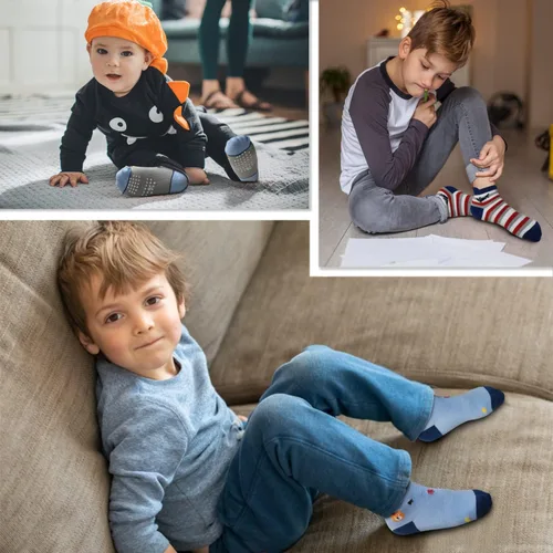 Vista 2 de ELUTONG Kids Non Slip Socks Grip Ankle Sticky Toddler Socks 12 Pairs for 1-33-55-7 Years Old Boys Girls Infant Baby