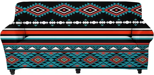 Vista 24 de Forchrinse Funda de sofá con estampado navajo africano para sofá de 1 cojín, funda elástica para sofá, protector de muebles para casa rural, hogar