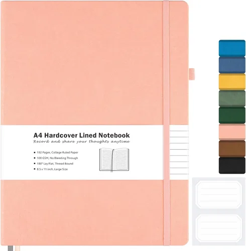 Vista 15 de Cuaderno con rayas universitarias, cuaderno de cuero de tapa dura A4 para el trabajo, cuaderno diario rayado para mujeres, hombres, 192 páginas