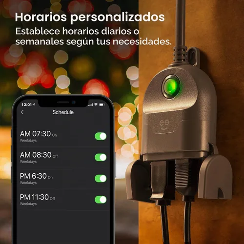 Vista 6 de Geeni Enchufe inteligente para exteriores Wi-Fi Duo 2 tomas resistentes al agua, compatibles con Alexa y Google Assistant Control remoto