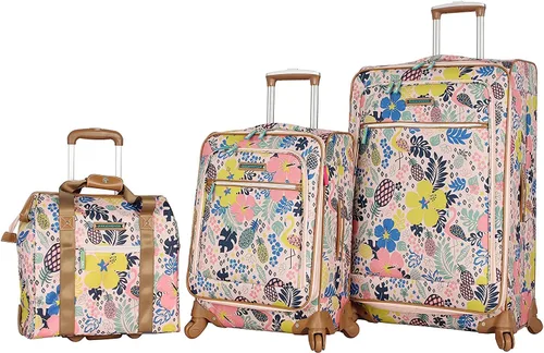 Vista 2 de Lily Bloom Maleta de 3 piezas Softside Spinner Maleta Cabina Rosa Softshell - Juego de equipaje expandible con ruedas giratorias