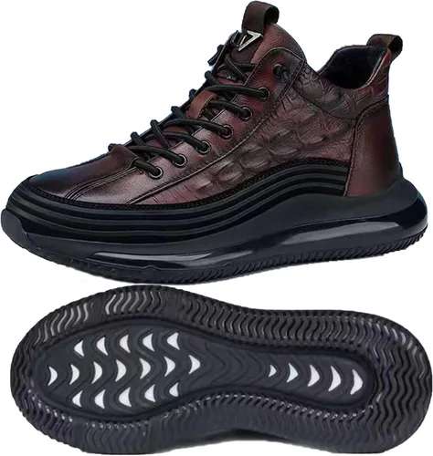 Vista 8 de AngryMonkey Zapatos deportivos altos con cordones elásticos para hombre para otoño e invierno 2022, plataforma térmica invisible que aumenta la Negro