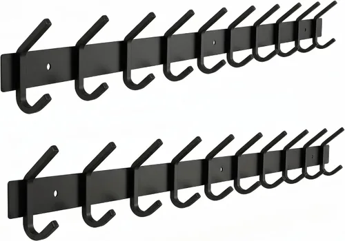 Vista 18 de Perchero de Abrigos Pequeño Negro Mate para Pared – Riel de Ganchos de Acero Inoxidable de 6 Pulgadas con 2 Ganchos Dobles para Abrigos