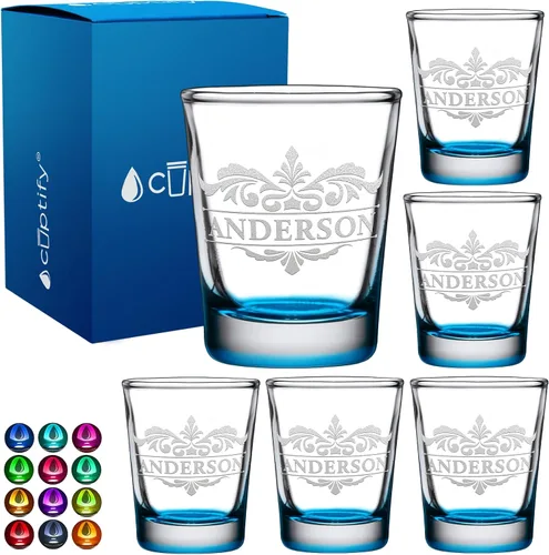 Vista 78 de Vaso de chupito personalizado con nombre de círculo elaborado de 2 onzas, parte inferior negra grabada con texto personalizado para regalos, bodas
