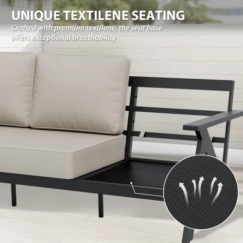 Vista 6 de Urban Anvil - Sofá de metal, sofá de patio al aire libre, marco de acero, sofá de 3 plazas para patio, terraza, negro/beige
