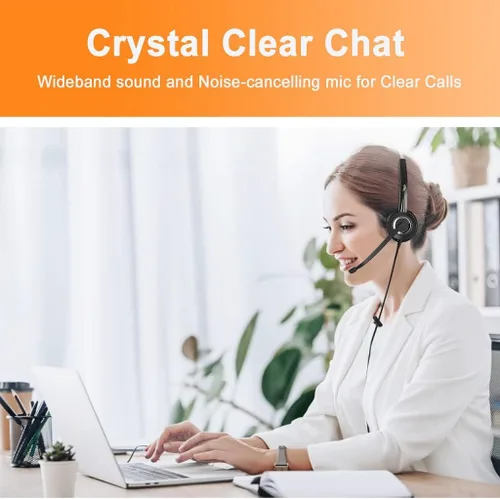 Vista 4 de Auriculares para teléfono compatibles con Grandstream Yealink Snom Phones Micrófono con cancelación de ruido, voz HD RJ9 y adaptador de 0.138 in