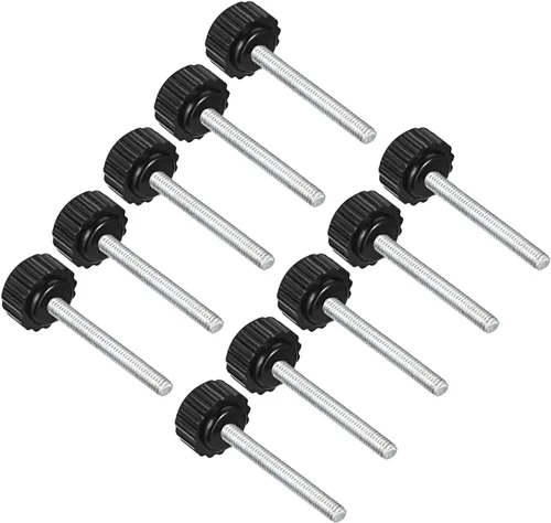 Vista 17 de Perillas de sujeción moleteadas, rosca macho M4 x 0.394 in, cabeza de 0.630 in, pomos de plástico termoestable para tornillo de pulgar negro