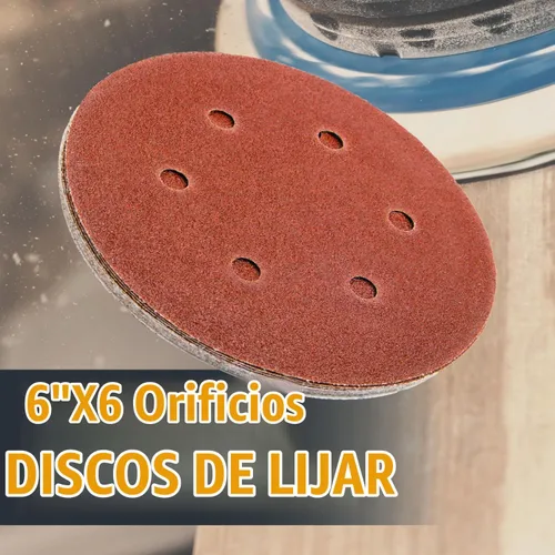 Vista 2 de POWERTEC Grano 40, paquete de 25, discos de lijado de 6 pulgadas – Gancho y bucle, almohadillas de lijadora orbital de óxido de aluminio de 6