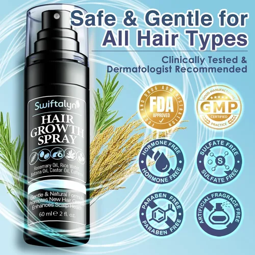 Vista 6 de Suero natural para el crecimiento del cabello para hombres: aceite para el cabello y el cuero cabelludo con romero, aceite de batana, agua de arroz