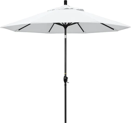 Vista 21 de California Umbrella Paraguas redondo de aluminio de 9 pies, manivela elevadora, botón de inclinación, poste negro, olefina beige antiguo