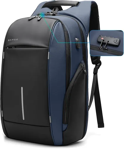 Vista 10 de Mochila de viaje BANGE, mochila antirrobo para laptop, compatible con portátiles de 15.6 pulgadas, Negro, Mediana, Computadora portátil