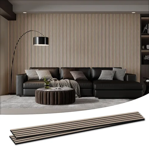 Vista 9 de Paquete de 4 paneles acústicos de pared de 105.9 x 12.6 x 0.8 pulgadas, absorbentes de sonido, paneles de pared de listones de madera para Teca