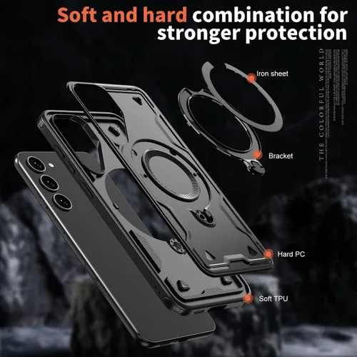 Vista 5 de Funda para Galaxy S23, compatible con MagSafe, funda híbrida 2 en 1 protectora delgada y resistente con soporte magnético invisible para Galaxy S23