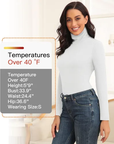 Vista 3 de WOWENY Camisas térmicas de manga larga con cuello alto para mujer, ajuste delgado, capa base suave, ropa