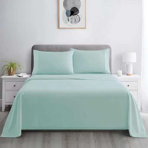 Vista 2 de Marina Decoration Juego de sábanas de 600 hilos de algodón percal de fibra larga ultra suave para todas las estaciones, 4 piezas con 2 fundas