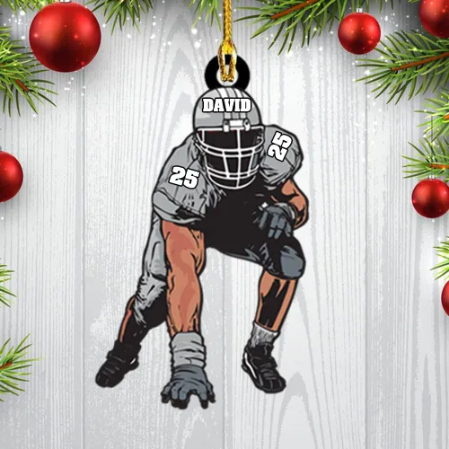 Vista 2 de Adorno acrílico de fútbol americano personalizado 2025, decoración personalizada para árbol de Navidad, recuerdo único de vacaciones, regalo