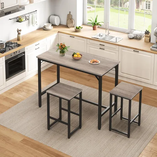 Vista 7 de Yaheetech Juego de mesa de comedor de 3 piezas, juego de mesa de pub industrial de 47.5 pulgadas, mesa de cocina de altura de mostrador