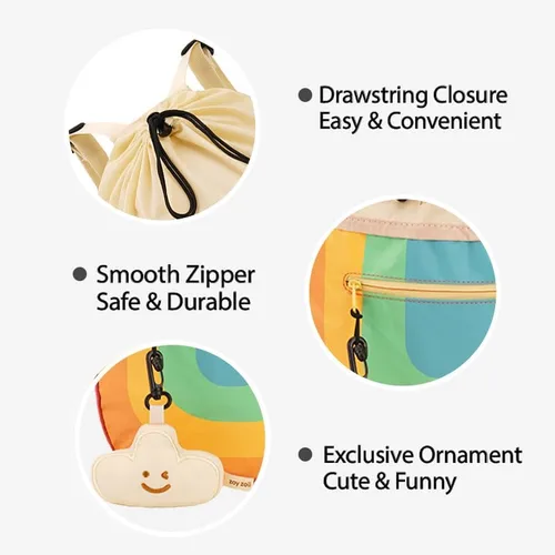 Vista 4 de Zoy zoii Bolsa con cordón para niños, bonita bolsa de regalo para niñas, niños, deportes, campamento, viajes al aire libre, Arco iris